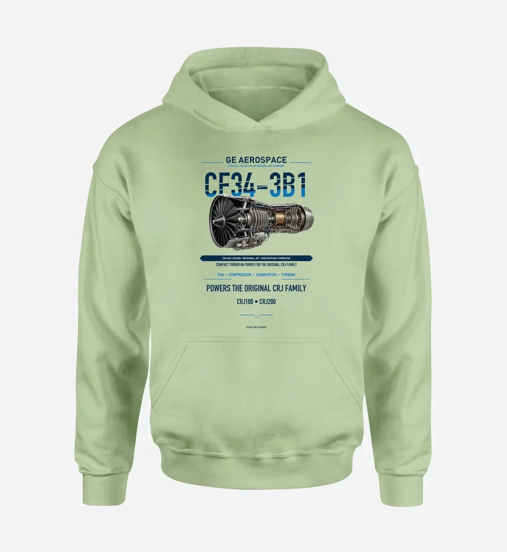 CF34-3B1 design on light green hoodie single side