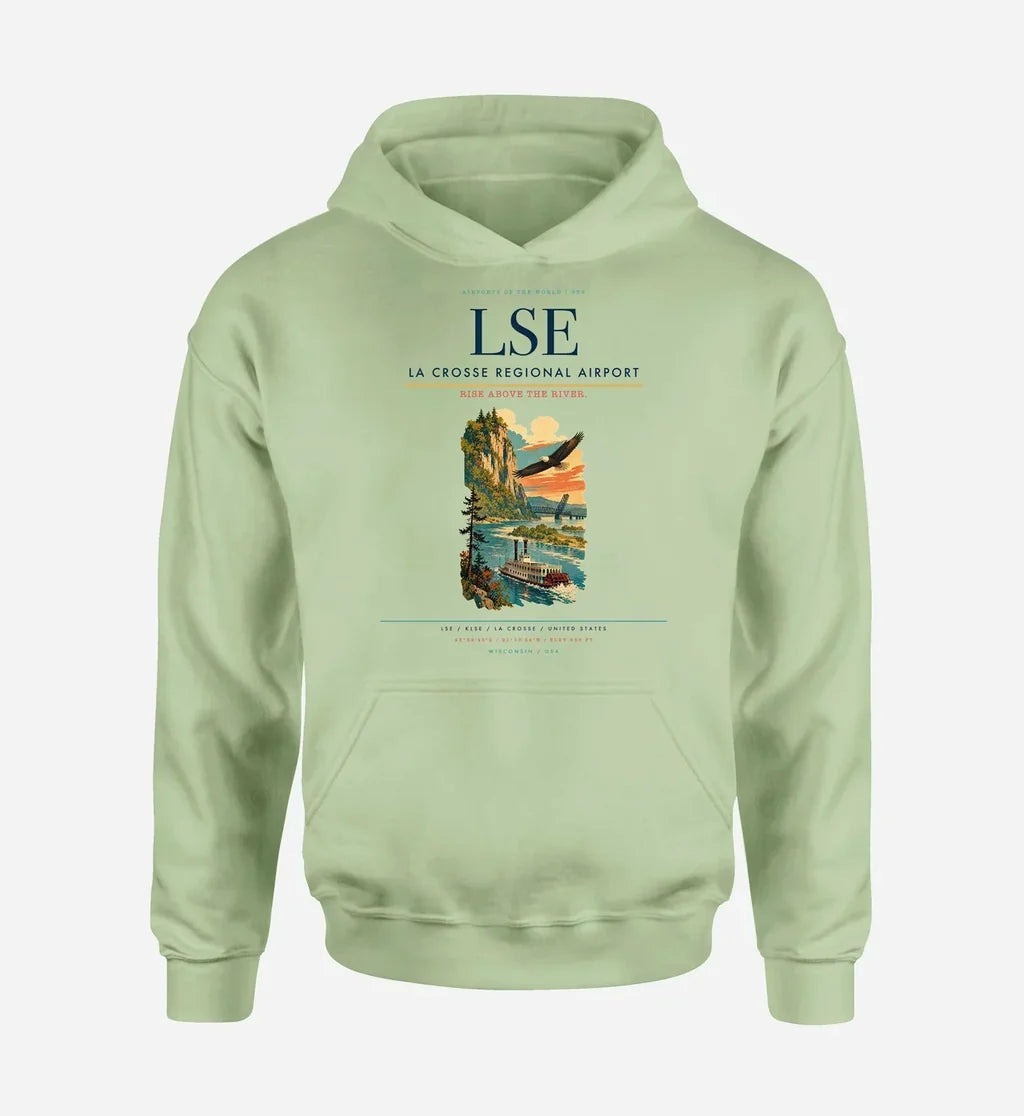 La Crosse Regional Airport (LSE) design on light green hoodie single-side print