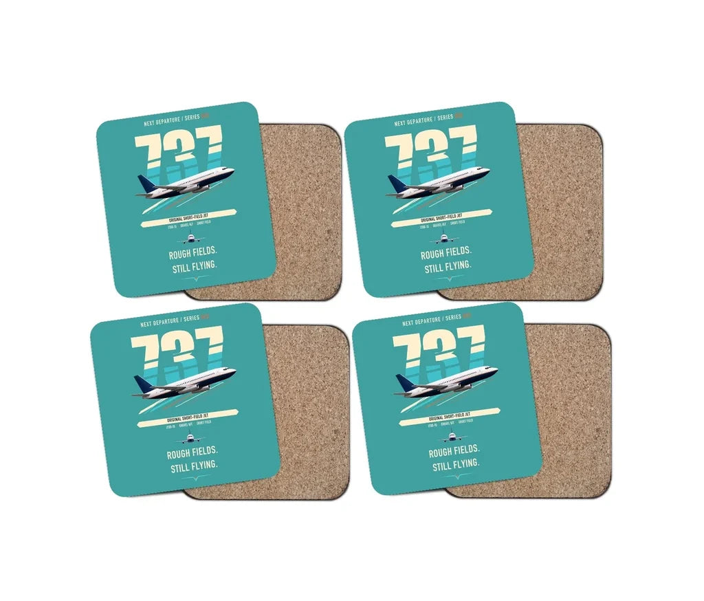 Boeing 737-200 design on turquoise 4 pieces set coaster