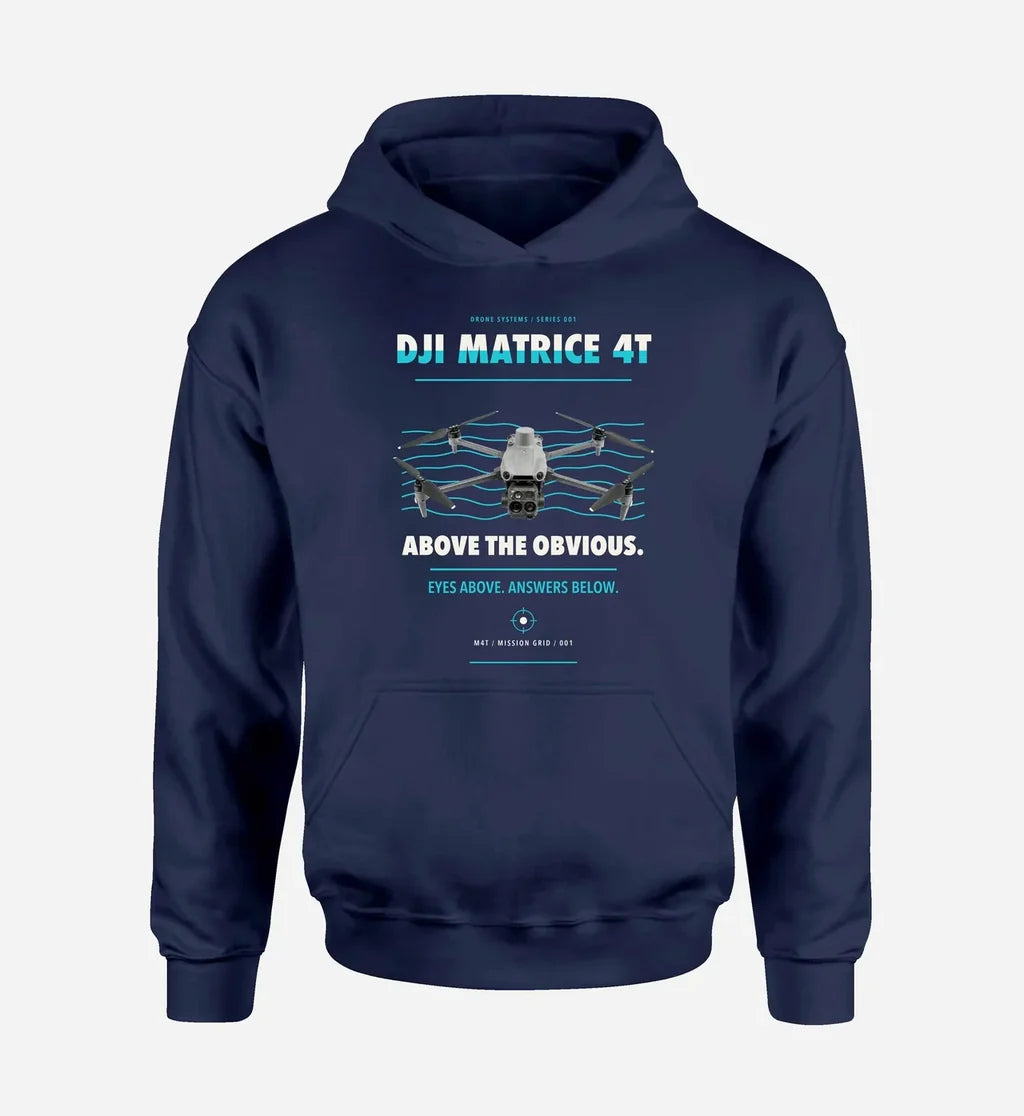 DJI Matrice 4T design on navy blue hoodie single side