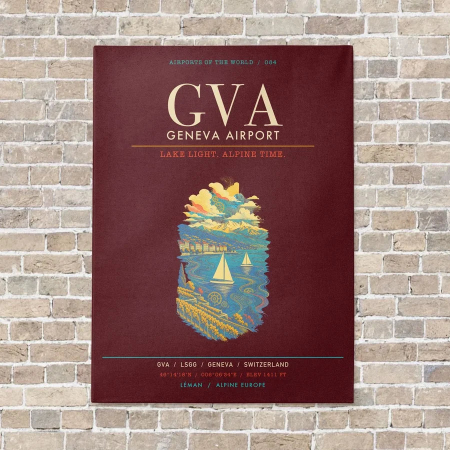 Geneva Airport GVA - Canvas Framed - Dark Red