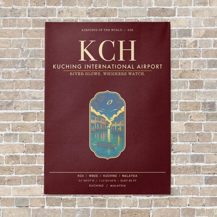 Kuching International Airport KCH - Canvas Framed - Dark Red