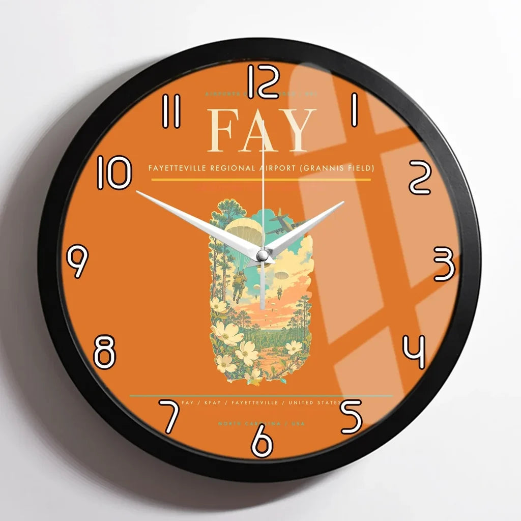 Fayetteville Regional Airport (Grannis Field) (FAY) design on orange framed wall clock