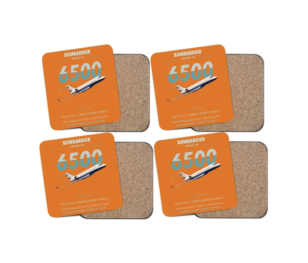 Bombardier Global 6500 design on orange 4 pieces set coaster