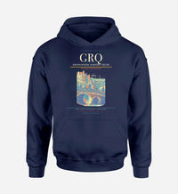 Thumbnail for Groningen Airport Eelde (GRQ) design on navy blue hoodie single-side print