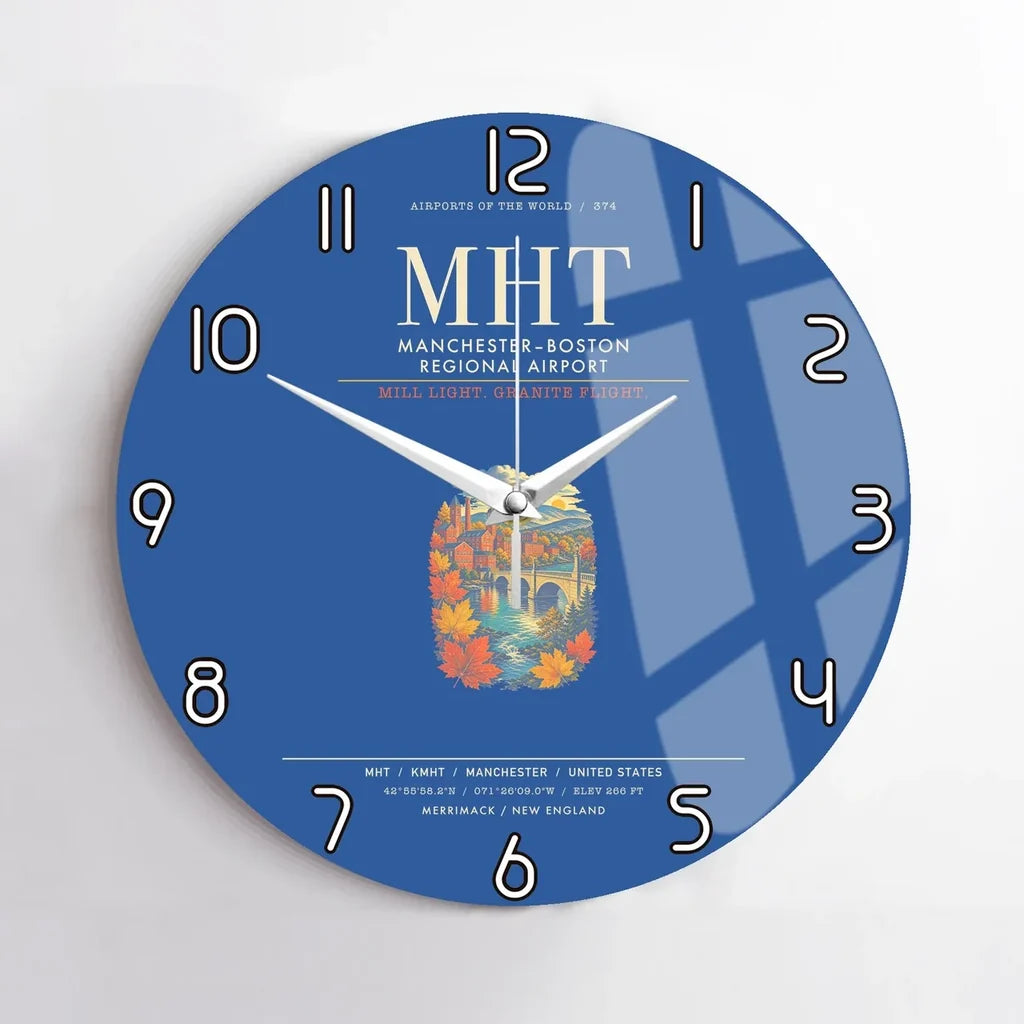ManchesterBoston Regional Airport MHT Wall-Clock No-Frame - Blue