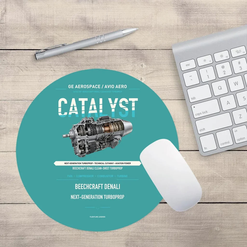 CATALYST design on turquoise round mouse pad