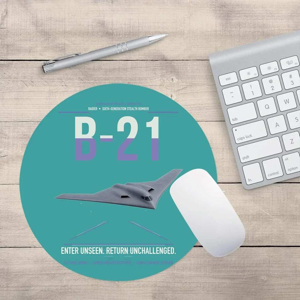 B-21 Raider design on turquoise round mouse pad