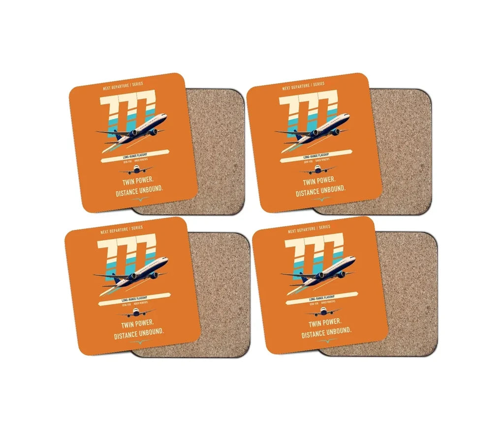 Boeing 777-300ER design on orange 4 pieces set coaster