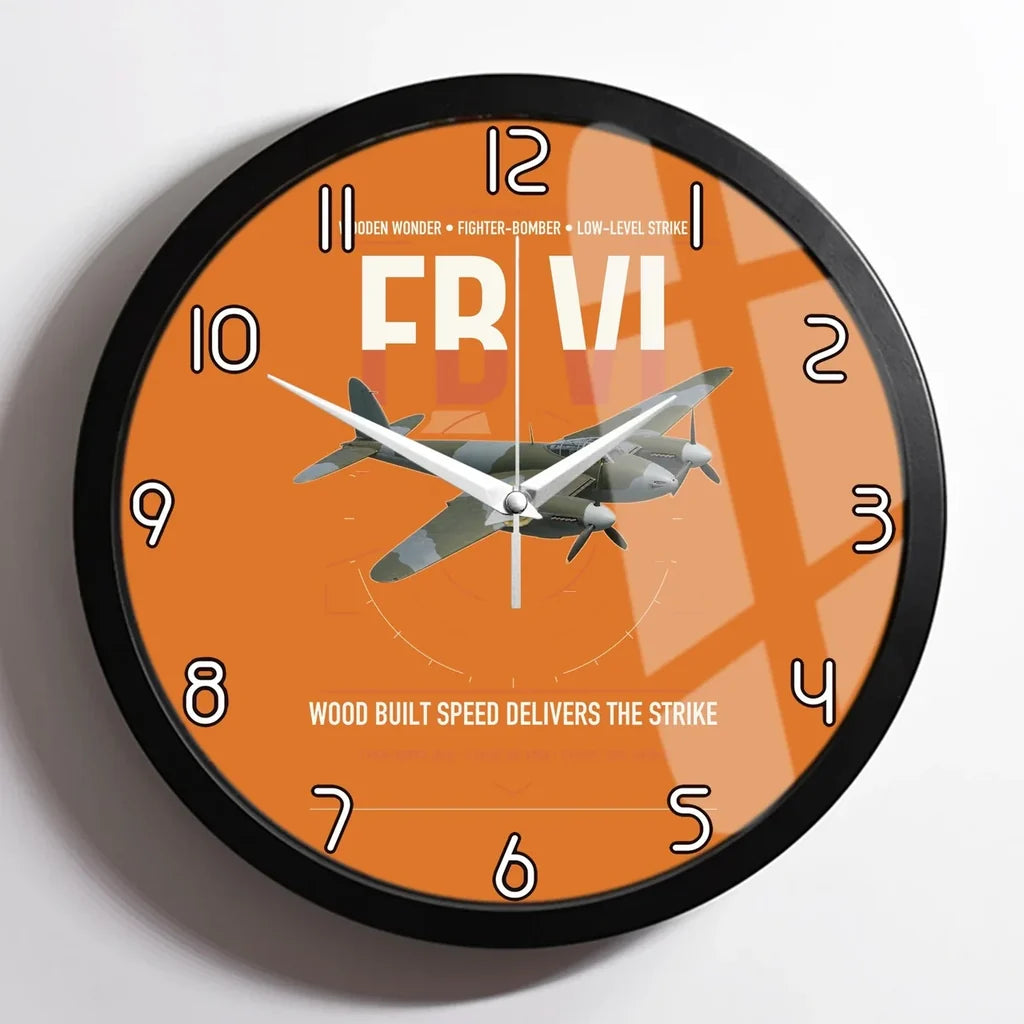 de Havilland Mosquito FB VI design on orange framed wall clock