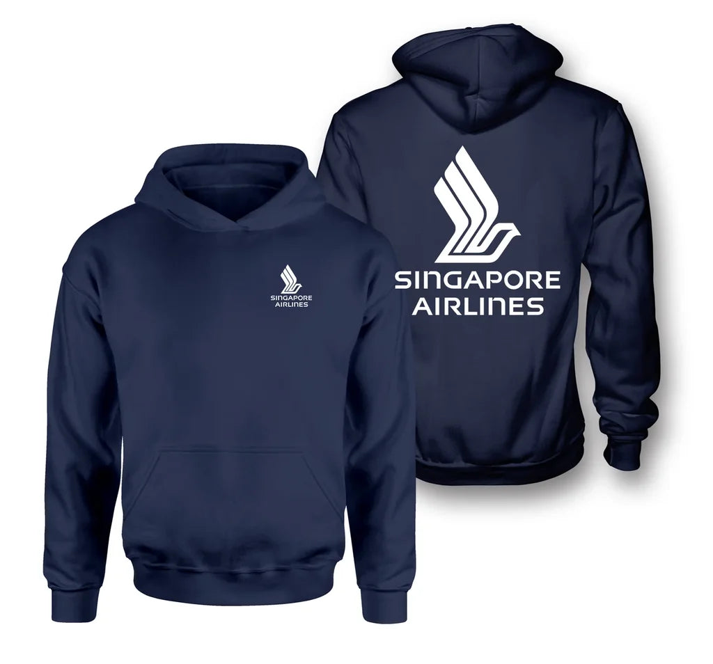 Singapore Airlines logo on navy blue double side hoodie