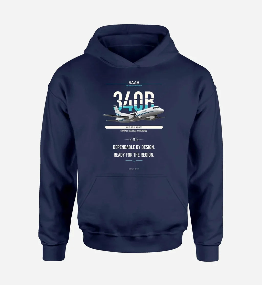 Saab 340B design on navy blue hoodie single side
