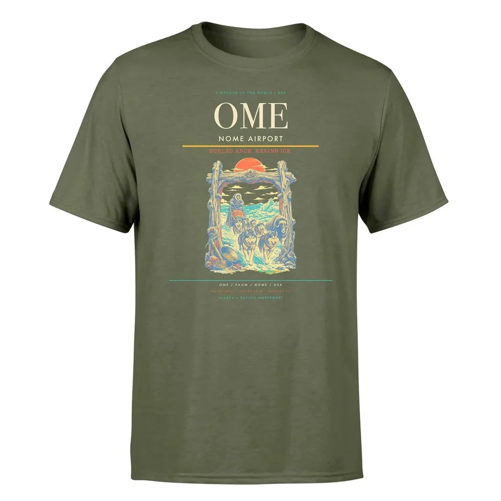 Nome Airport (OME) T-Shirt single-side front print in Green Army | nome-airport-ome-double-side-t-shirt