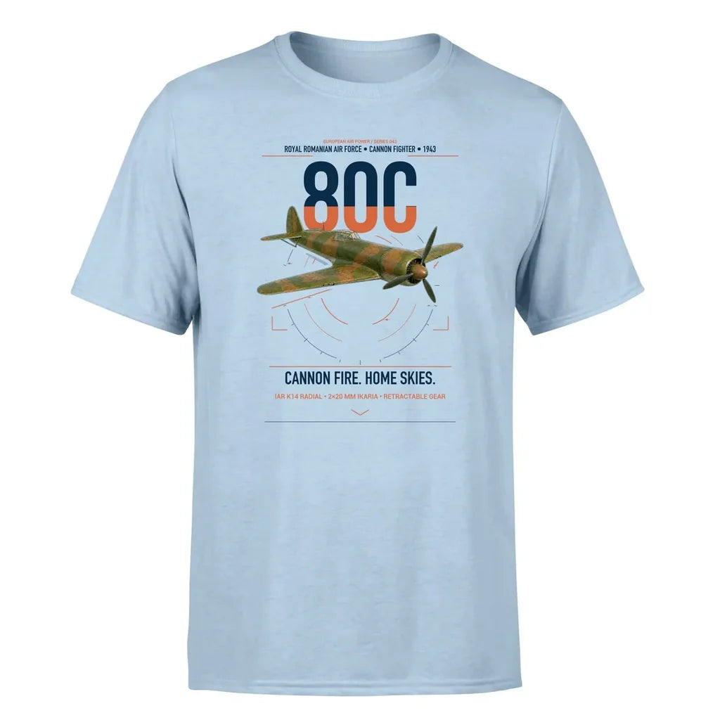 IAR 80C design on light blue t-shirt, single-side print