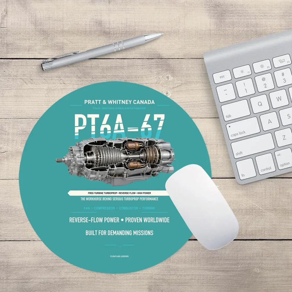 PT6A-67 design on turquoise round mouse pad