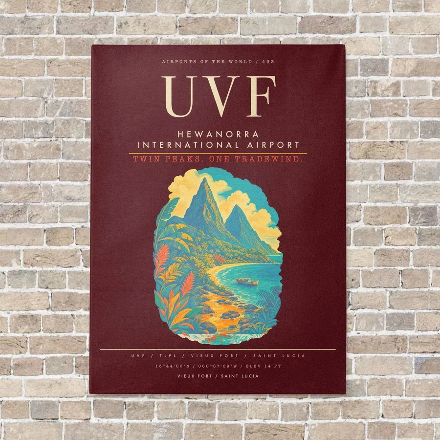 Hewanorra International Airport UVF - Canvas Framed - Dark Red