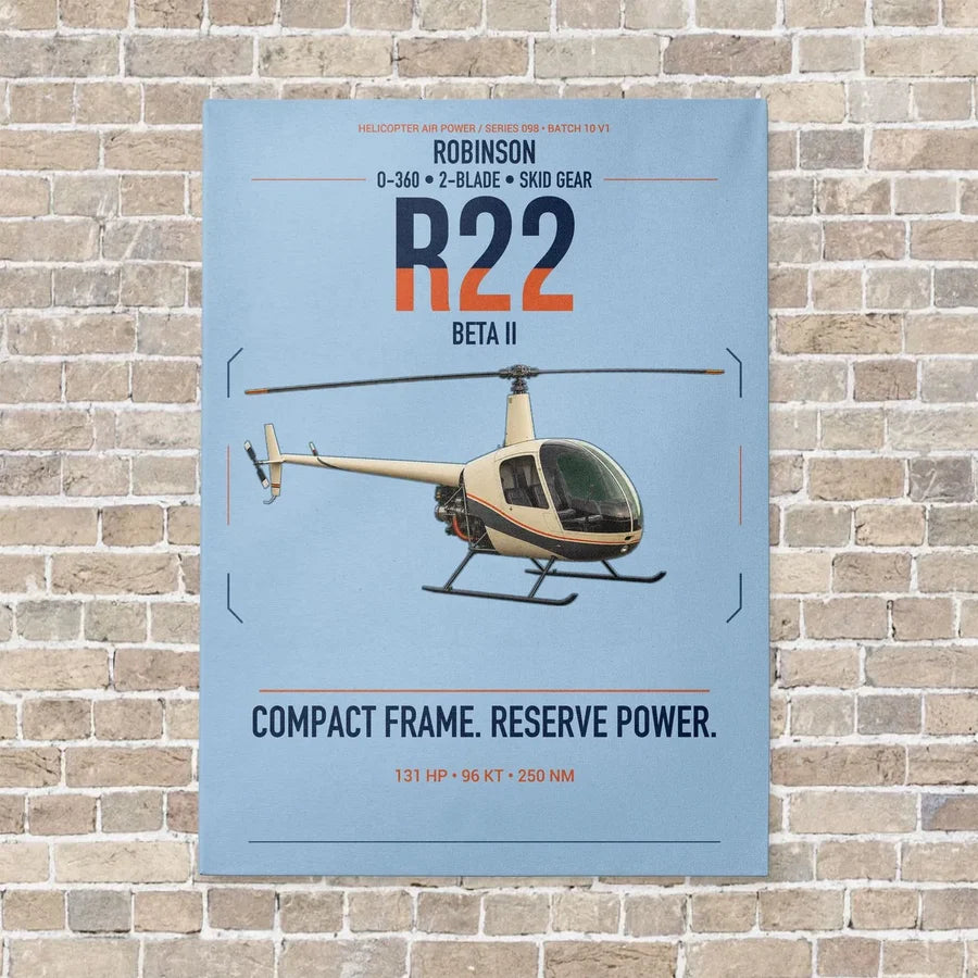 Robinson R22 Beta II vertical canvas print - no frame - light blue background