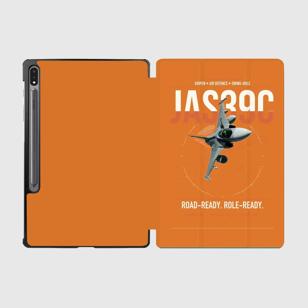 Saab JAS 39C Gripen design on orange samsung tablet tablet case