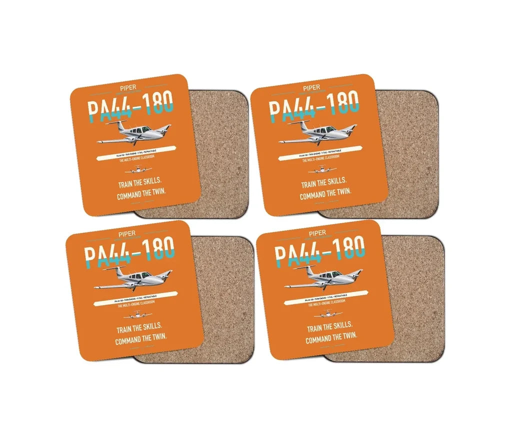 Piper PA-44-180 Seminole design on orange 4 pieces set coaster