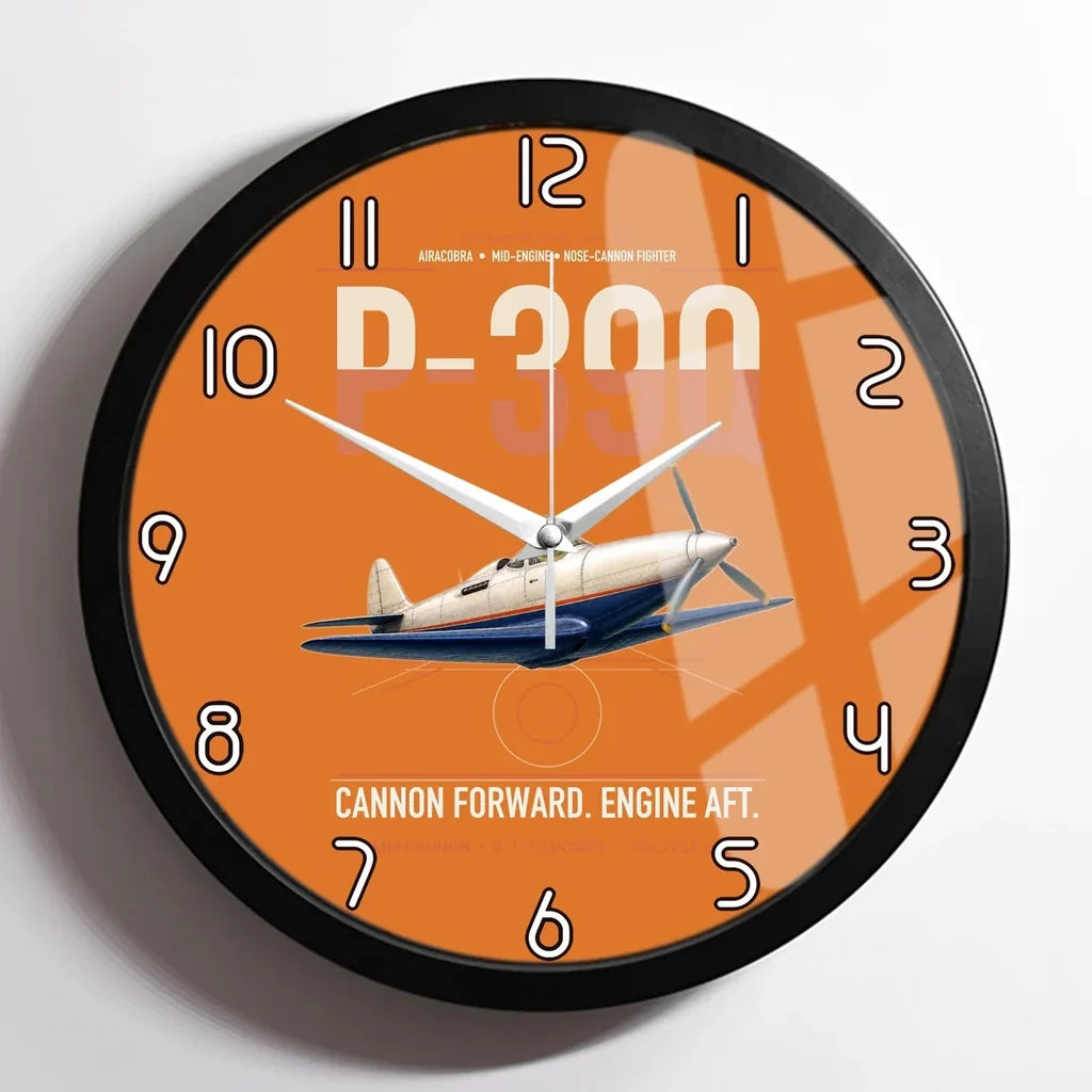 P-39Q Airacobra design on orange framed wall clock