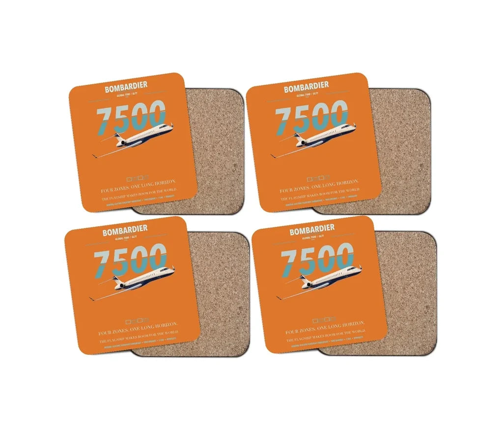 Bombardier Global 7500 design on orange 4 pieces set coaster