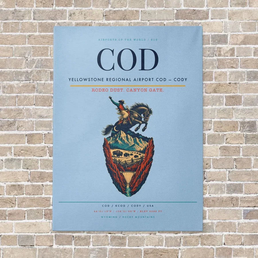 Yellowstone Regional Airport COD — Cody vertical canvas print - no frame - light blue background