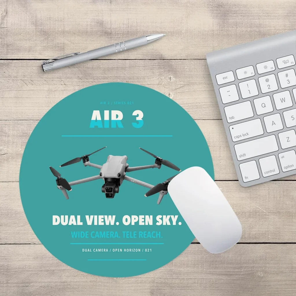 DJI Air 3 design on turquoise round mouse pad