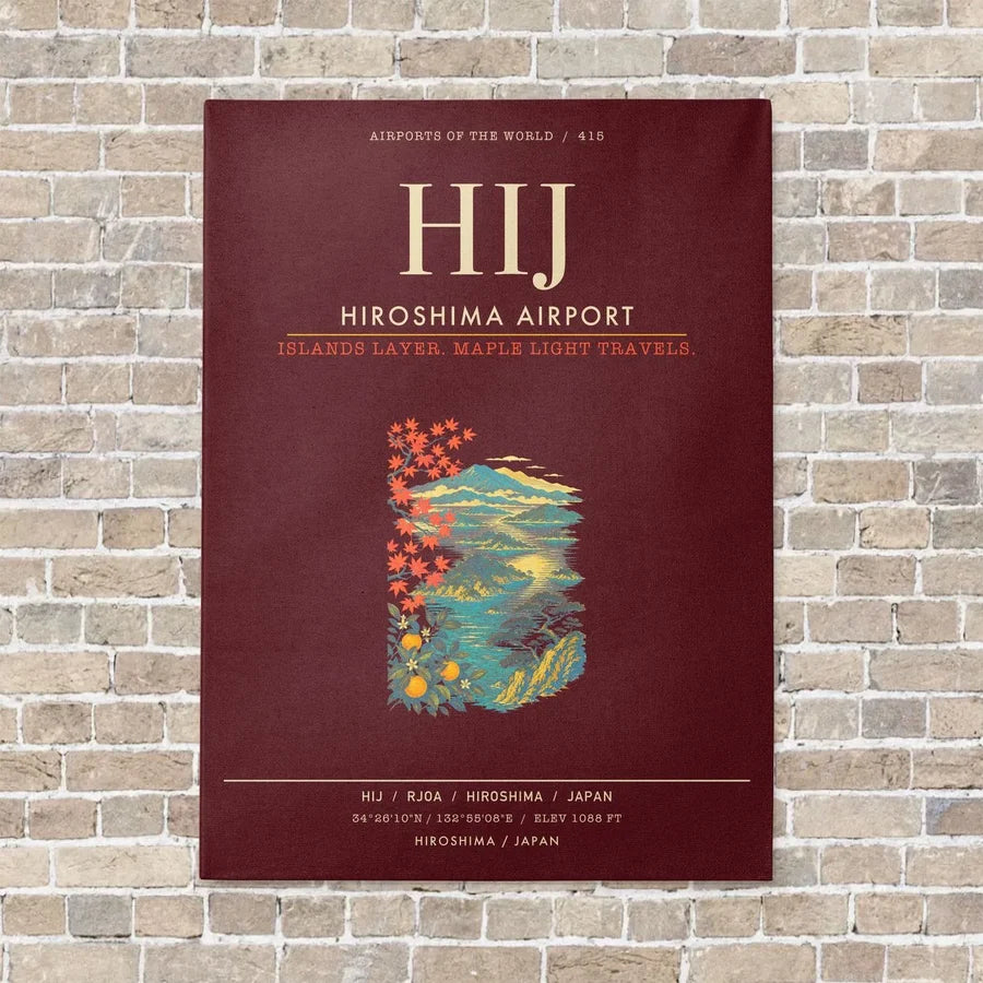 Hiroshima Airport HIJ - Canvas Framed - Dark Red