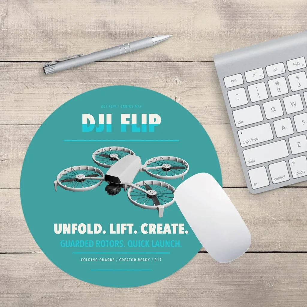 DJI Flip design on turquoise round mouse pad
