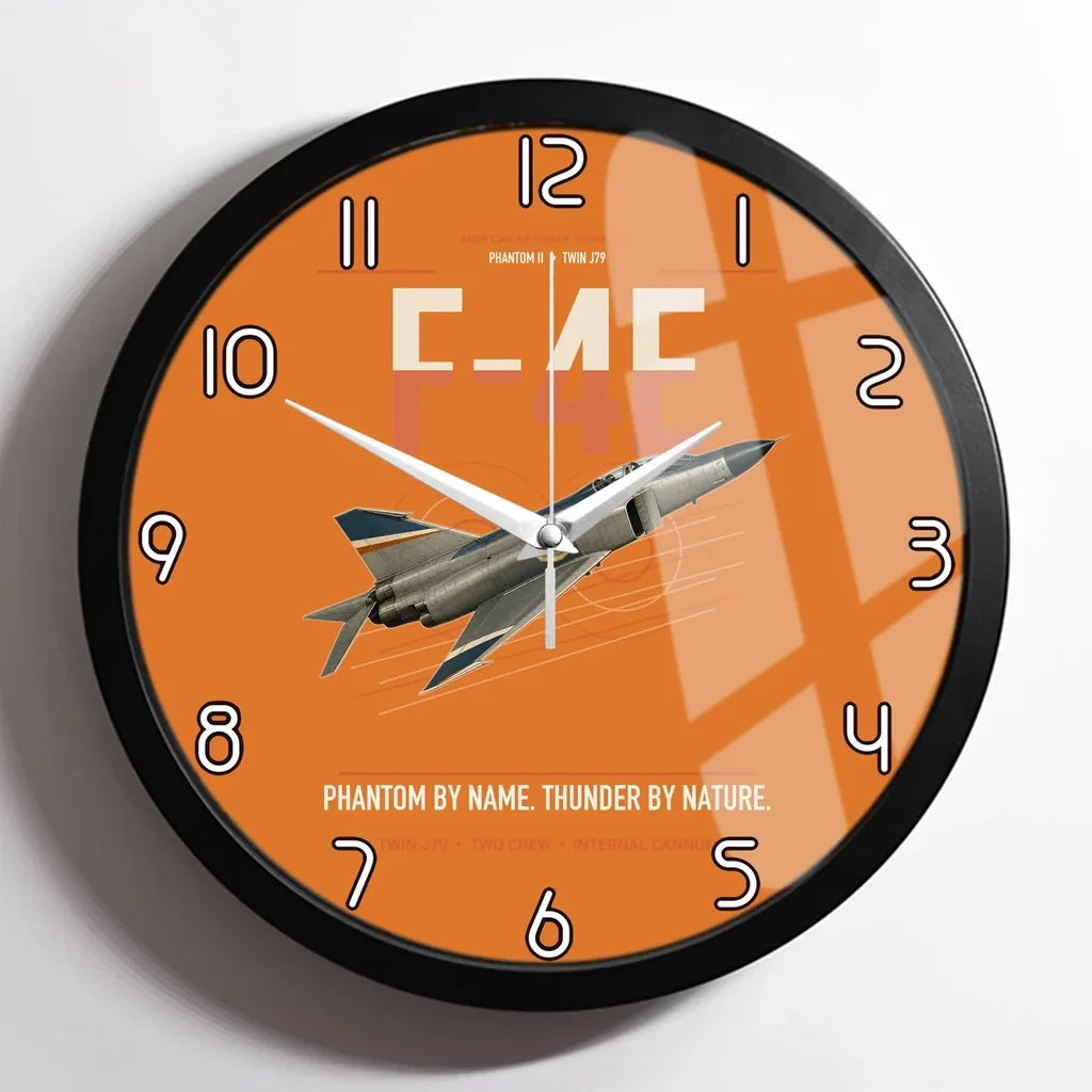 F-4E Phantom II design on orange framed wall clock