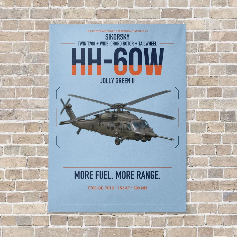 Sikorsky HH-60W Jolly Green II vertical canvas print - no frame - light blue background
