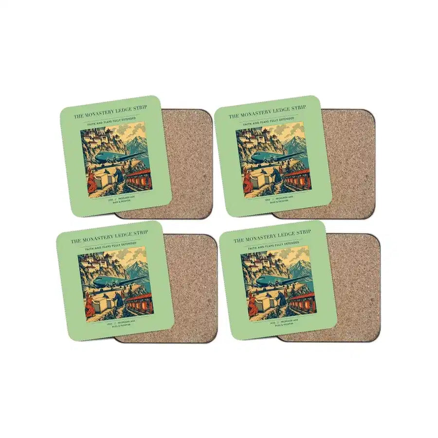The Monastery Ledge Strip - Designed Coasters design on light green 4-pieces-set