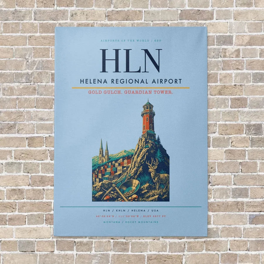 Helena Regional Airport HLN vertical canvas print - no frame - light blue background