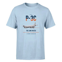 Thumbnail for P-3C Orion design on light blue double-side t-shirt, single-side print
