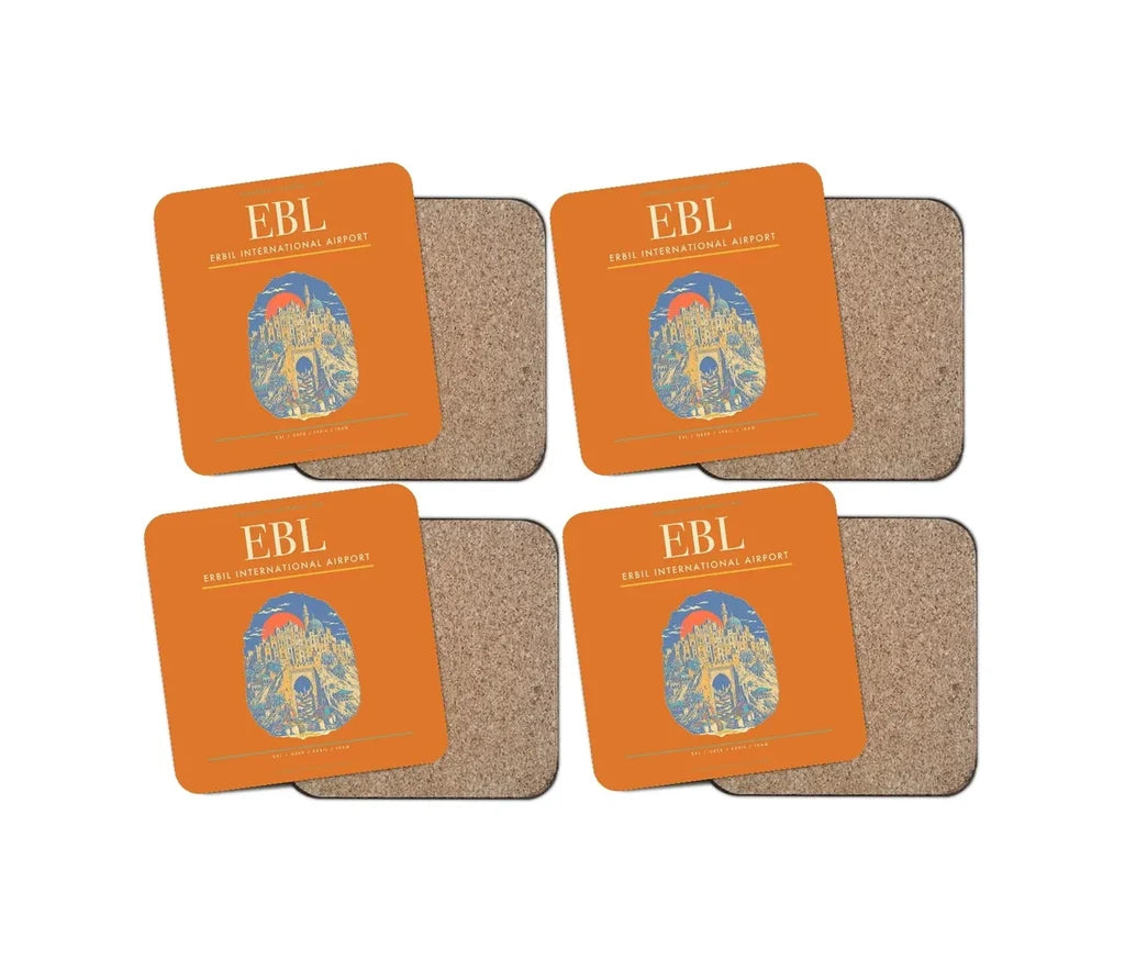 Erbil International Airport (EBL) design on orange 4 pieces set coaster