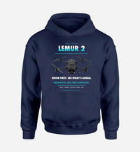 Thumbnail for BRINC LEMUR 2 design on navy blue hoodie single side