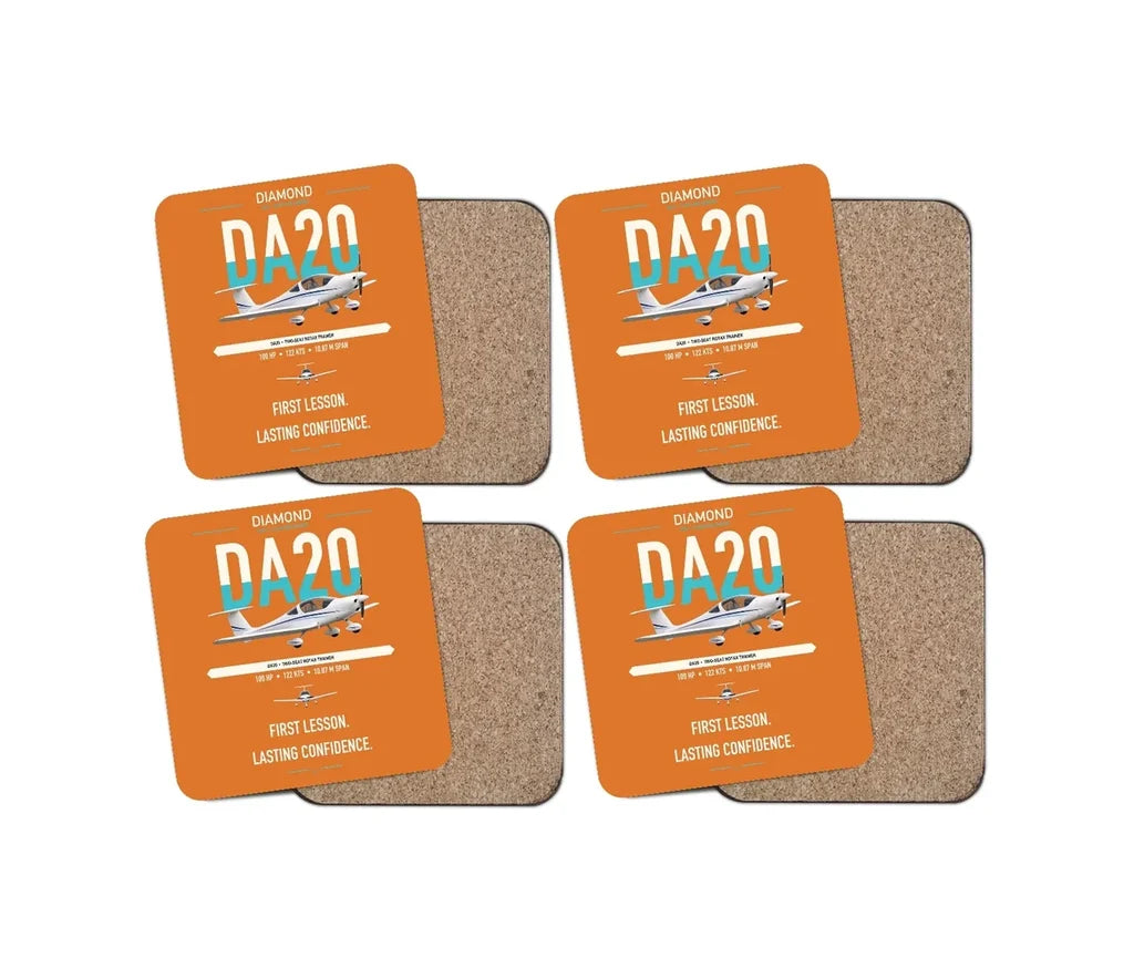 Diamond DA20 design on orange 4 pieces set coaster
