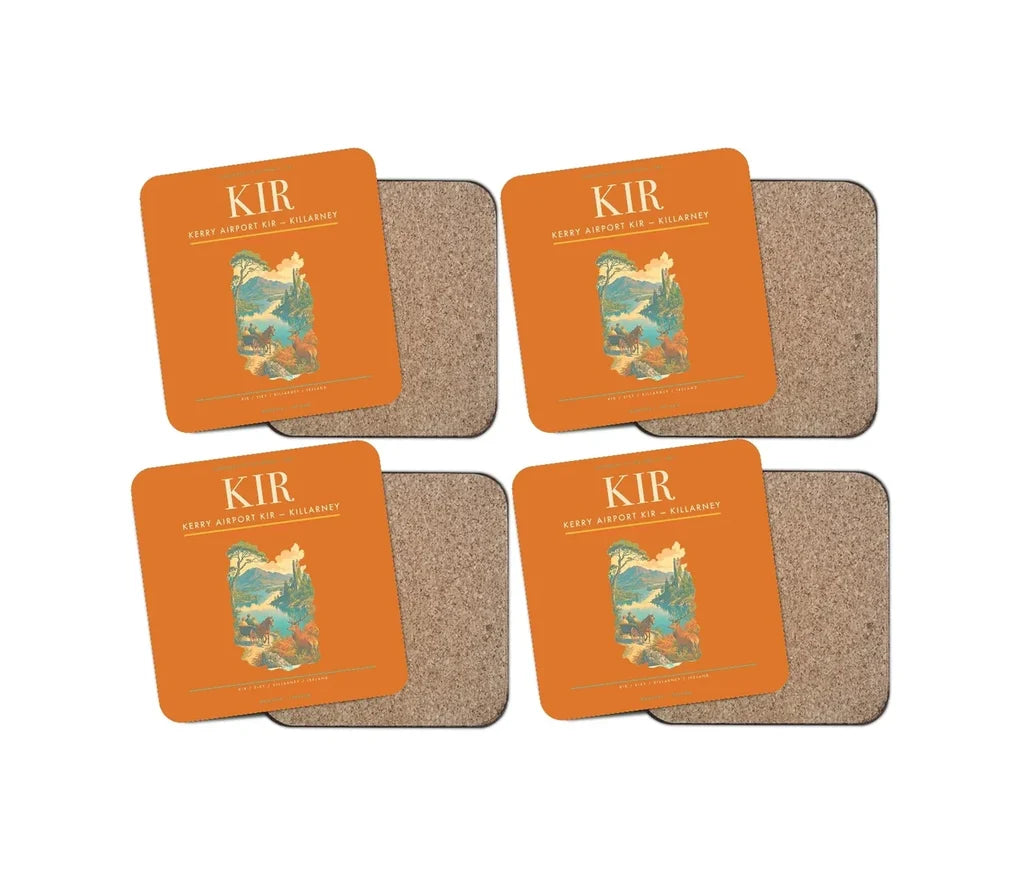 Kerry Airport (KIR) design on orange 4 pieces set coaster