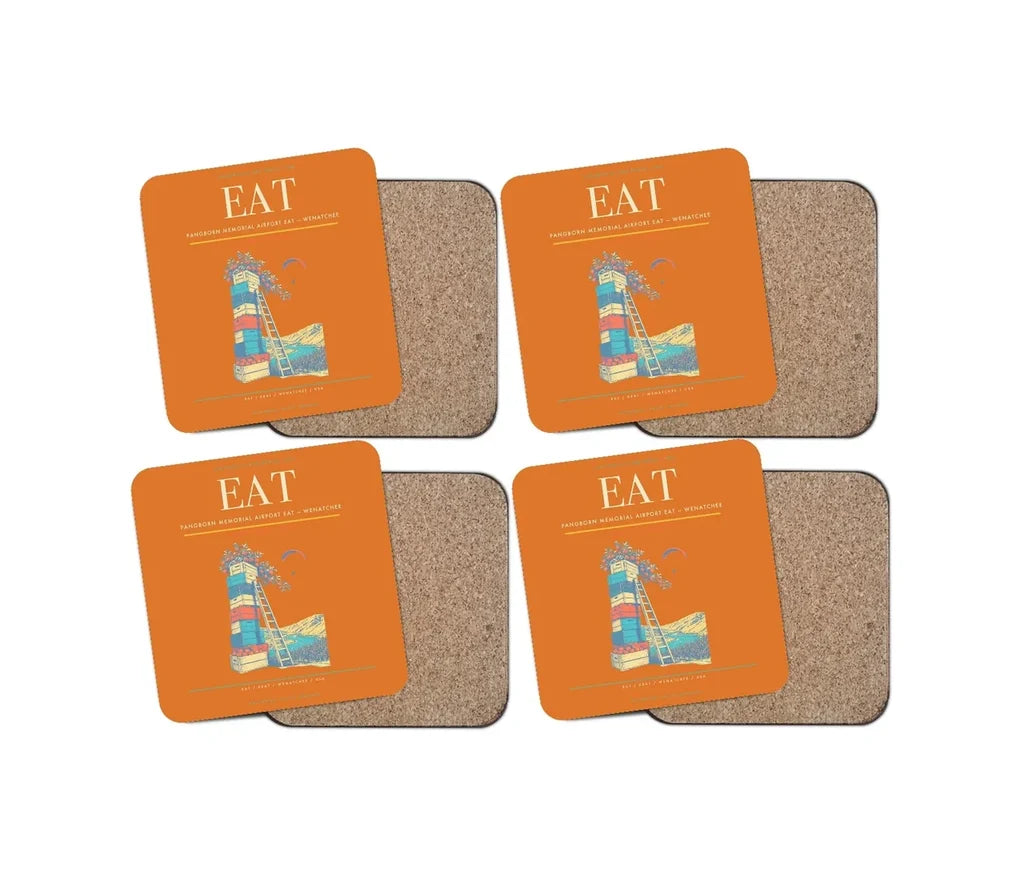 Pangborn Memorial Airport (EAT) design on orange 4 pieces set coaster