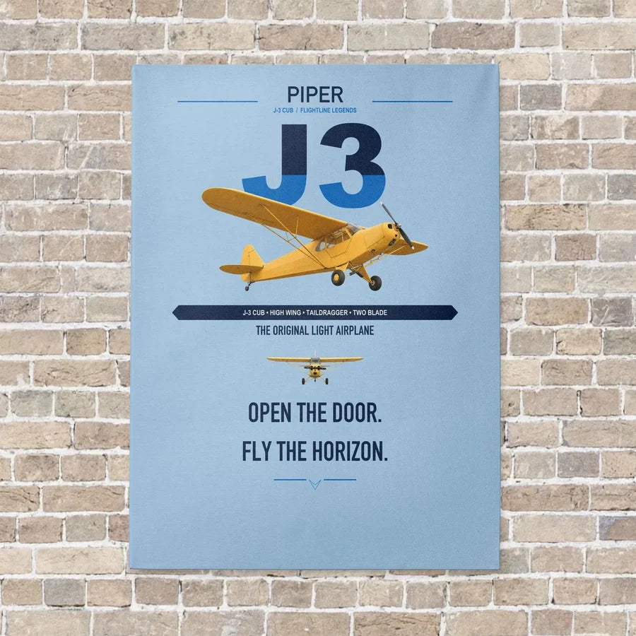 Piper J-3 Cub vertical canvas print - no frame - light blue background