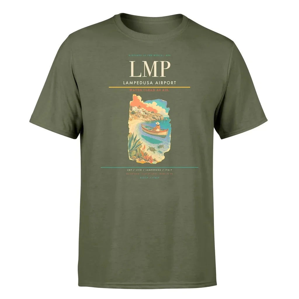Lampedusa Airport (LMP) T-Shirt single-side front print in Green Army | lampedusa-airport-lmp-double-side-t-shirt