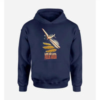 Thumbnail for SIGNAL 587 - Low And Level Fields Ahead design on navy blue hoodie single side