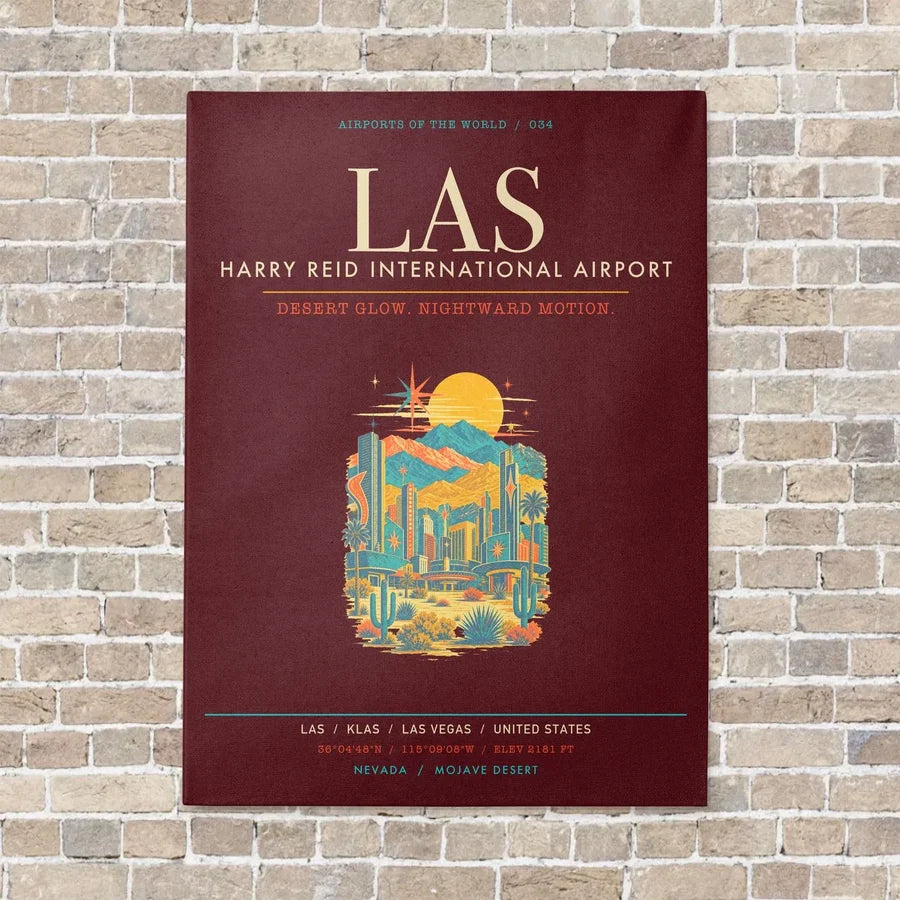 Harry Reid International Airport Las Vegas LAS - Canvas Framed - Dark Red