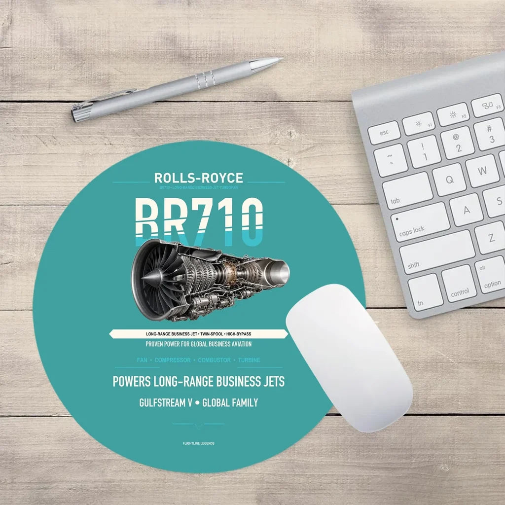 BR710 design on turquoise round mouse pad