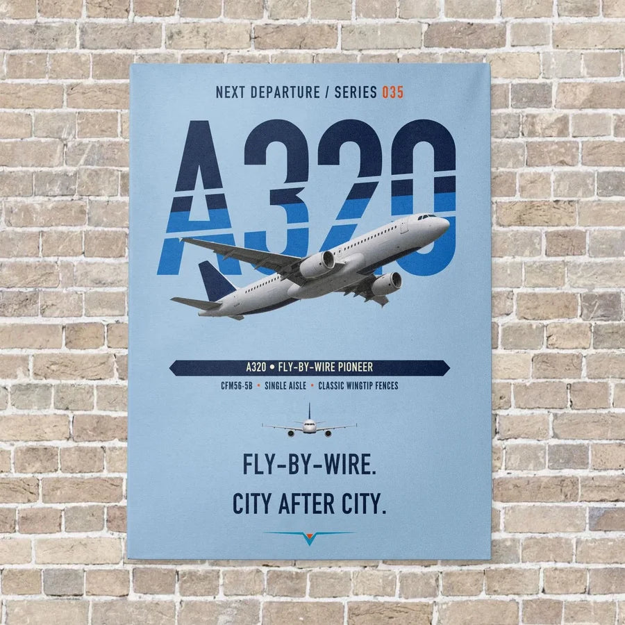 Airbus A320 vertical canvas print - no frame - light blue background