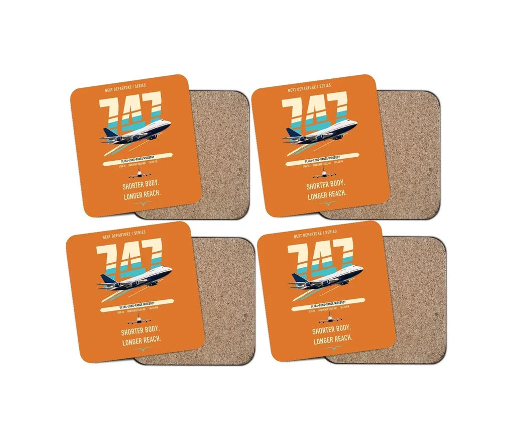 Boeing 747SP design on orange 4 pieces set coaster