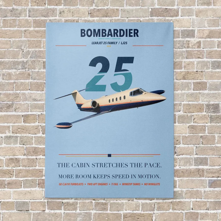 Bombardier Learjet 25 vertical canvas print - no frame - light blue background