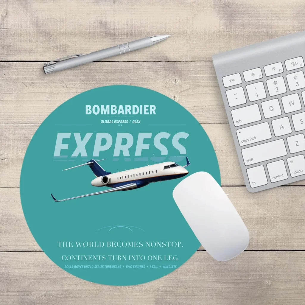 Bombardier Global Express design on turquoise round mouse pad