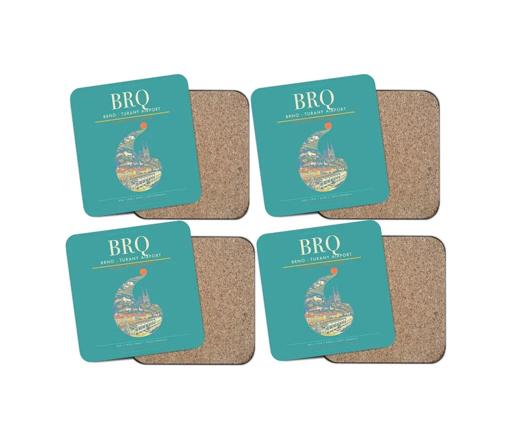 Brno - Turany Airport BRQ Coaster 4-Pieces-Set - Turquoise