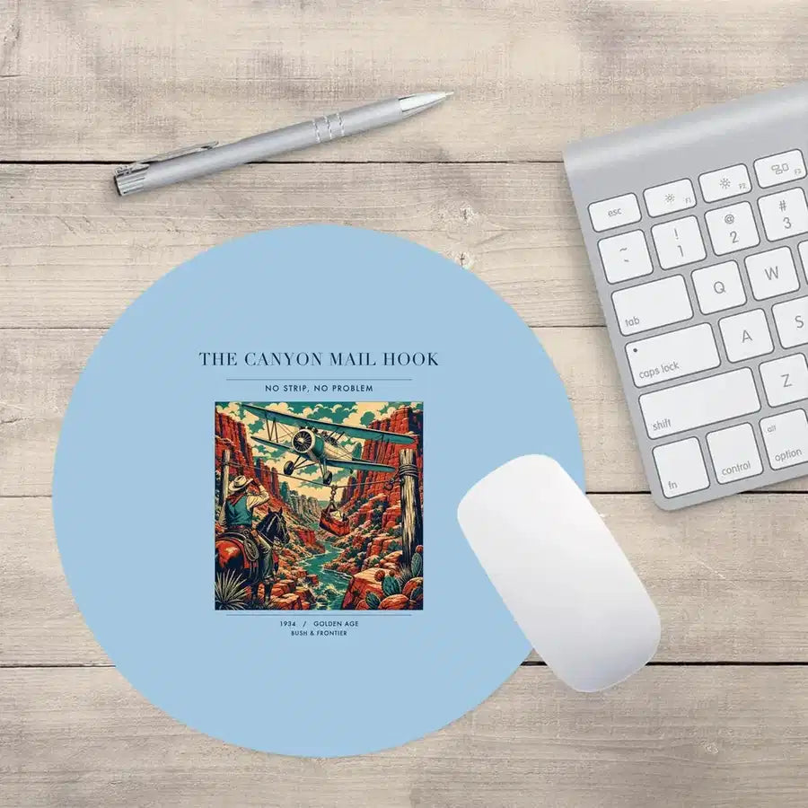 VINTAGE G4285 - The Canyon Mail Hook - Designed Mouse Pads design on lightblue round